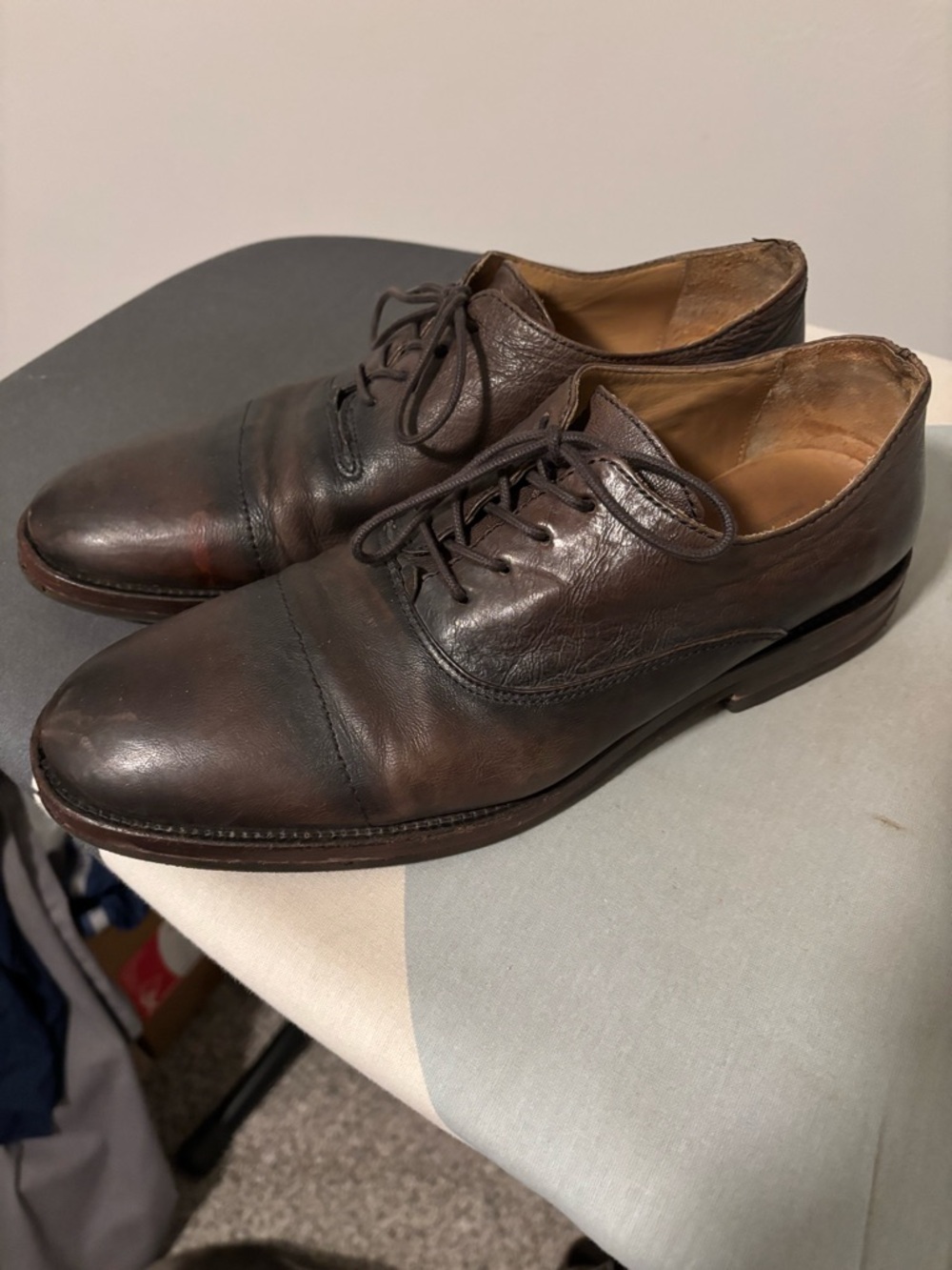 John Varvatos Dark Brown Leather Cap-Toe Oxfords